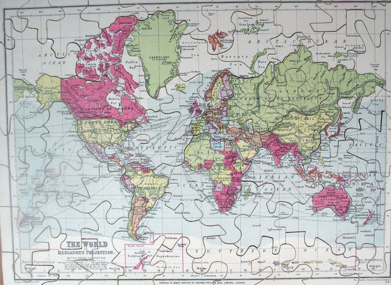 Item #18883 [Jigsaw Maps] The World on Mercator's Projection. Scotland. Europe. George PHILIP, Ltd Son.