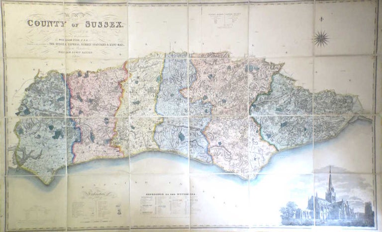 Item #19666 Map of the County of Sussex from an Actual Survey Made in the Years 1823 & 1824 Corrected to the Present Time by... Presented to the Subscriber's to The Sussex Express, Surrey Standard & Kent Mail, by the Proprietor. C. GREENWOOD, J.