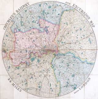 Item #34296 Cruchley's Railway and Excursion Map 24 Miles Round London. G. F CRUCHLEY