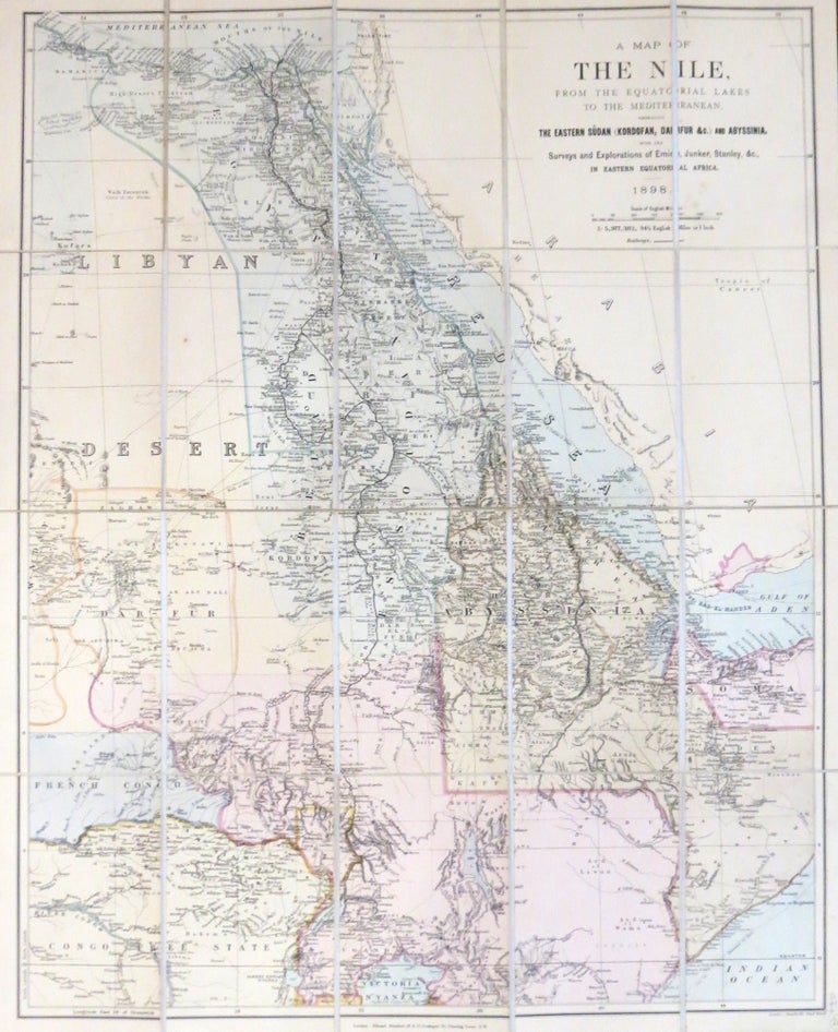 Item #35198 A Map of the Nile, from the equatorial lakes to the Mediterranean, embracing the eastern Sudan (Kordofan, Darfur &c.) and Abyssinia, with the Surveys and Explorations of Emin, Junker, Stanley, &c., in eastern equatorial Africa. Edward STANFORD.