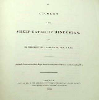 Item #38788 An Account of the Sheep-Eater of Hindústán. Major-General HARDWICKE, Thomas