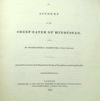 Item #38788 An Account of the Sheep-Eater of Hindústán. Major-General HARDWICKE, Thomas.