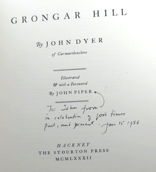 Item #41069 Grongar Hill. By... of Carmarthenshire. Illustrated & with a Foreword by John Piper....