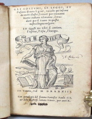 Gli Costumi, le Leggi, et l'Usanze di Tutte le Genti, raccolte qui insieme da molti Illustri. Johann BOEMUS.